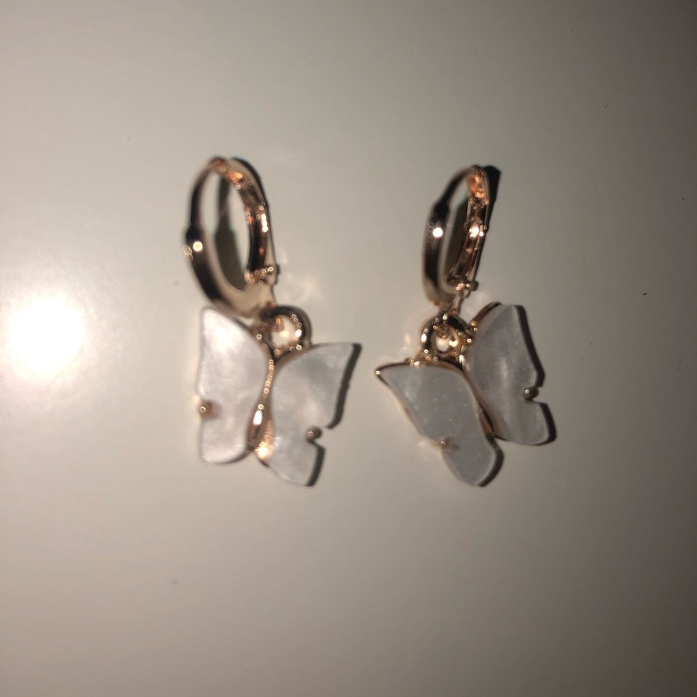 White Butterfly Huggie Earrings